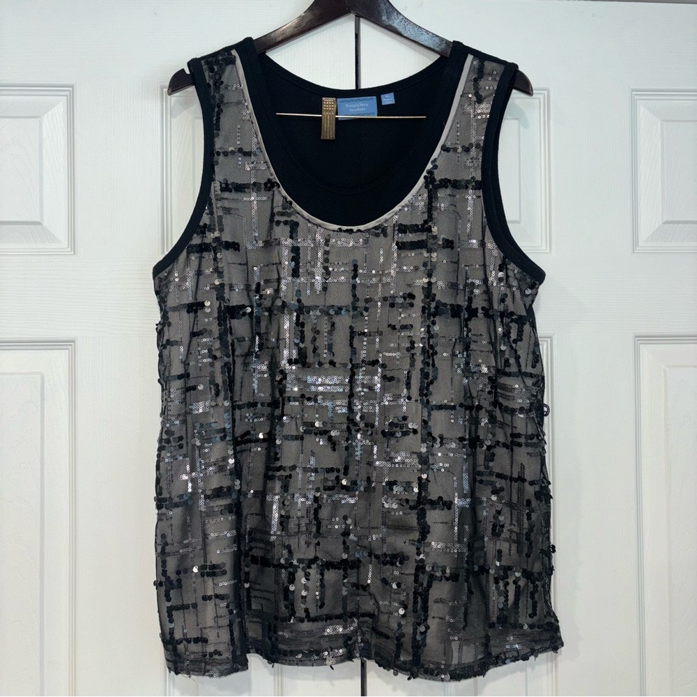 Simply Vera Vera Wang Women’s XL Sequin Embellished Sleeveless Top Blouse Black